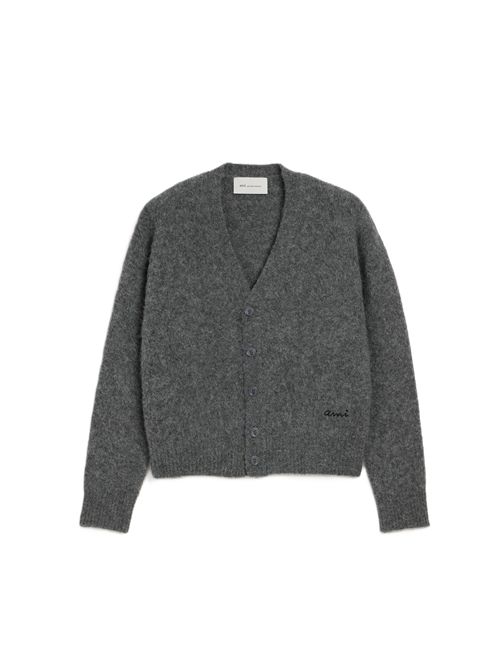 v neck ami cardigan Ami Paris | HKC397.KN0021A189 CARBONGREY